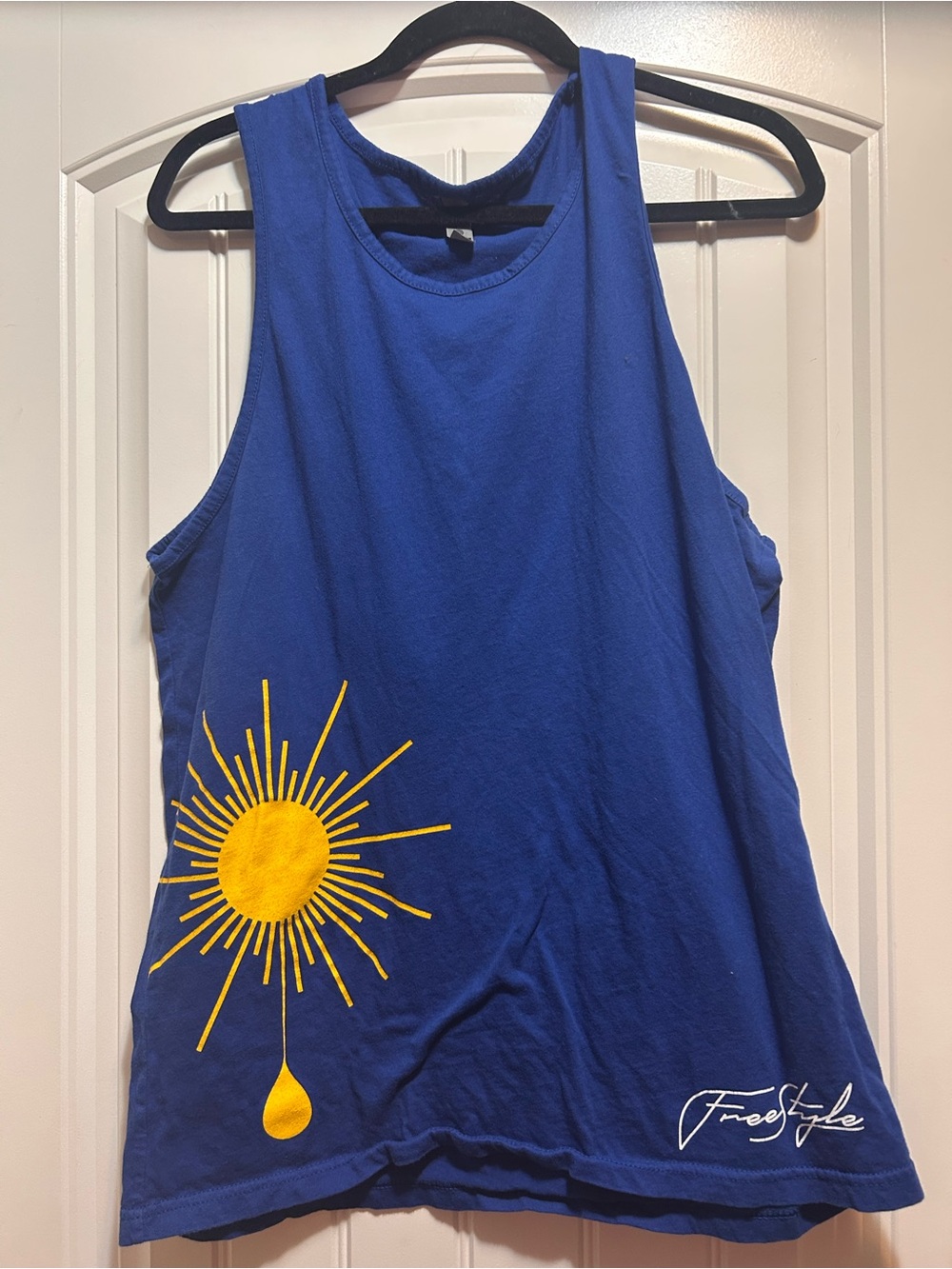 Next Level Apparel Royal Blue Tank with Yellow Sun Graphic